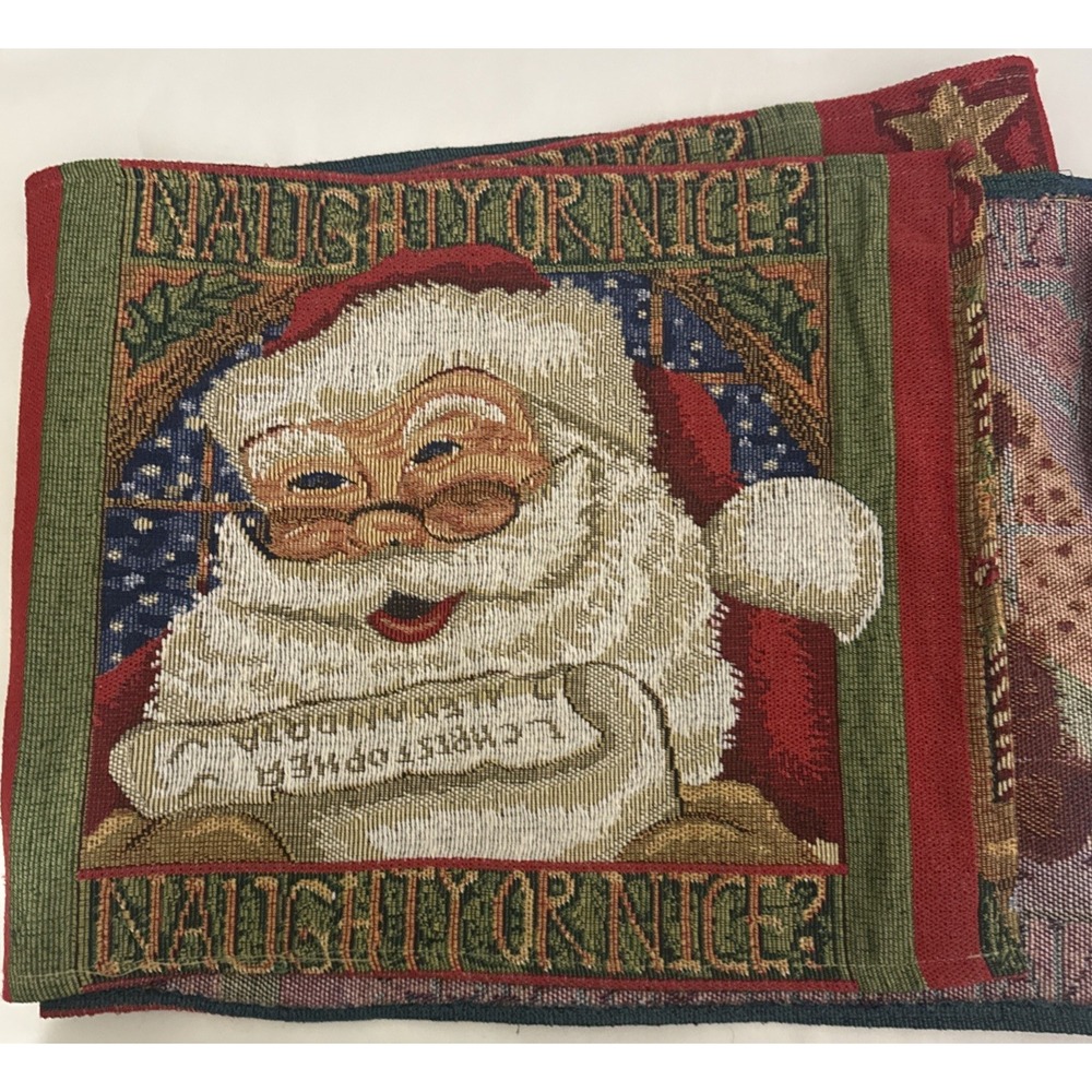 Unbranded Table Runner 69x13 Red Santa Claus Naughty Or Nice Tapestry